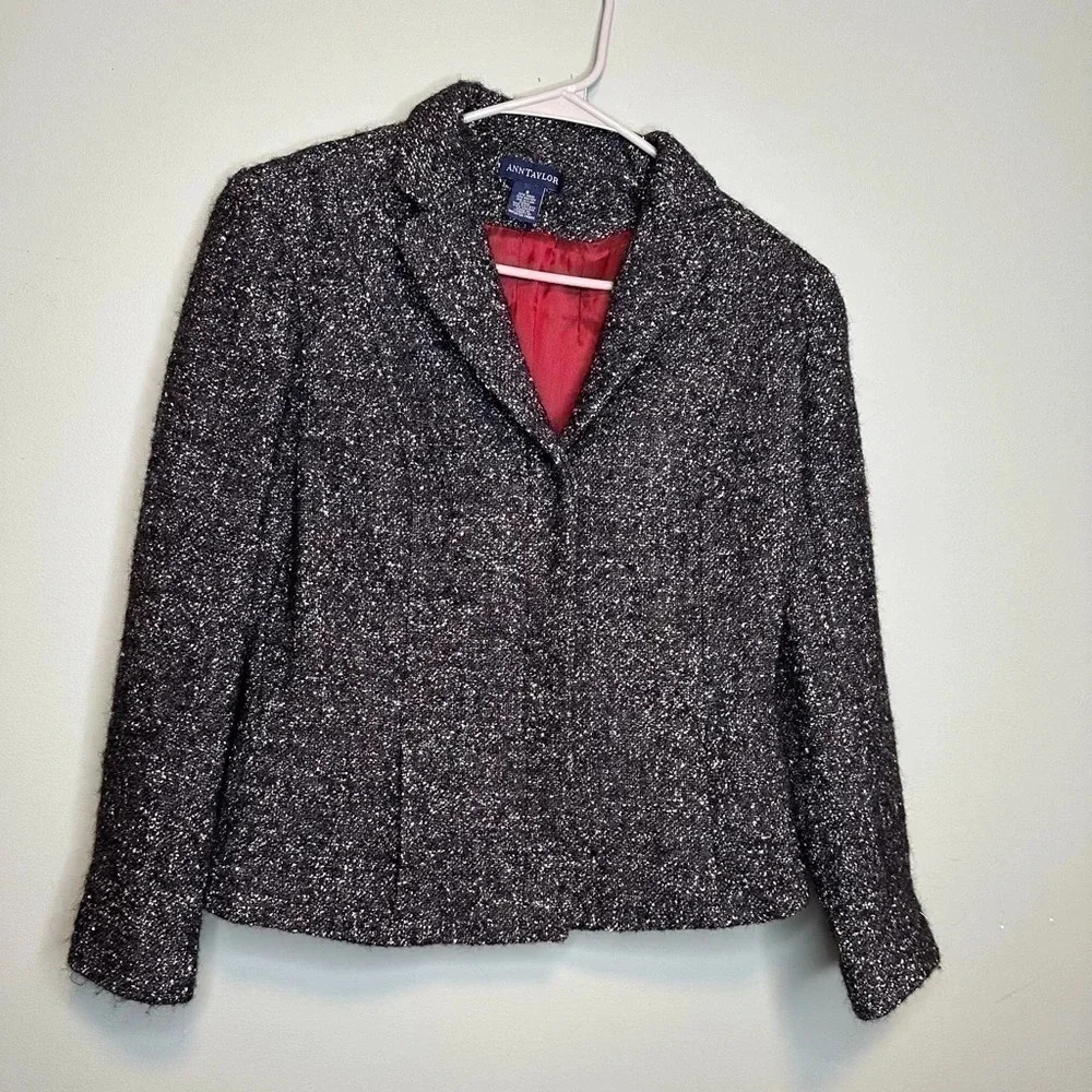 Ann Taylor Black Tweed Blazer with Red Lining